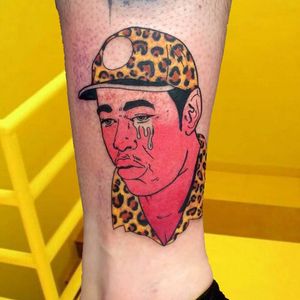 Tyler the Creator tattoo by Lara aka 90sdolphintattoo #Lara #90sdolphintattoo #LaraThomsonEdwards #tylerthecreator #music #portrait #rapper #leopardprint #tears