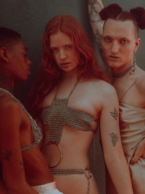 Monique aka weirdandskinny, Butter Ball aka iambutterball, and Daria aka Bored Lord wearing Affect Metals - photography by Alexandra Kacha #AffectMetals #tattoocollector #queerarmor  #chainmail #metalworking #lingerie #fashion #style #jewelry #sextoys #fe
