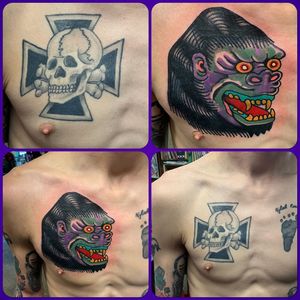 Iron Cross cover up by Billy White. #billywhite #racistcoverup #coveruptattoo #gorillatattoo