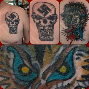 Neo-Nazi cover up by Billy White. #billywhite #racistcoverup #coveruptattoo #wolftattoo