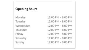 Set your opening hours and location for prospective clients. 