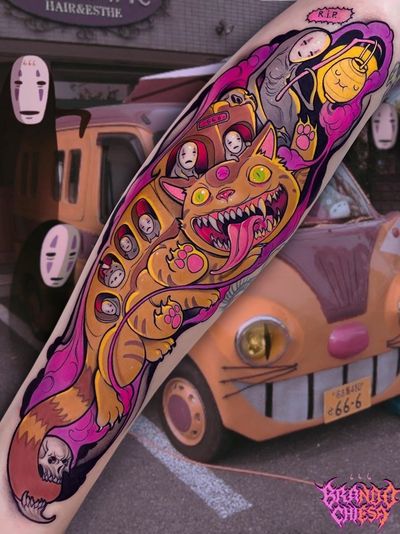 Catbus tattoo by Brando Chiesa #BrandoChiesa #catbus #cat #totoro #myneighbortotoro #StudioGhibli #anime #manga #movie