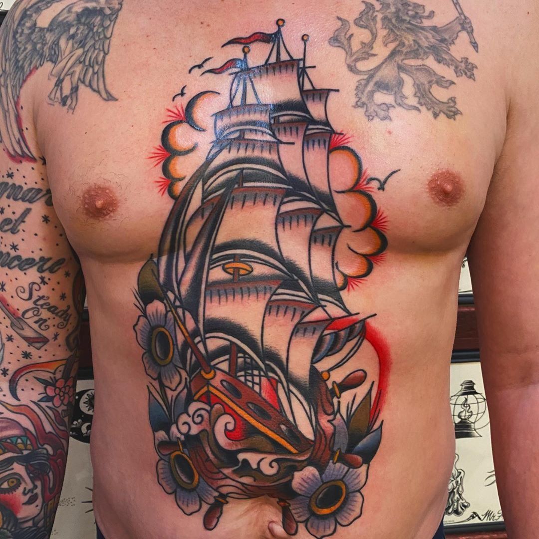 Fully Rigged Ship  Tattoos Ship tattoo Tattoo care instructions