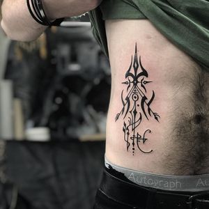 Trident tattoo by Jondix #Jondix #tridenttattoo #trident #blackwork #neotribal #sigil #ribs 