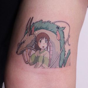 Chihiro and haku tattoo by Log Tattoo #LogTattoo #spiritedaway #haku #chihiro #StudioGhibli #anime #manga #movie 