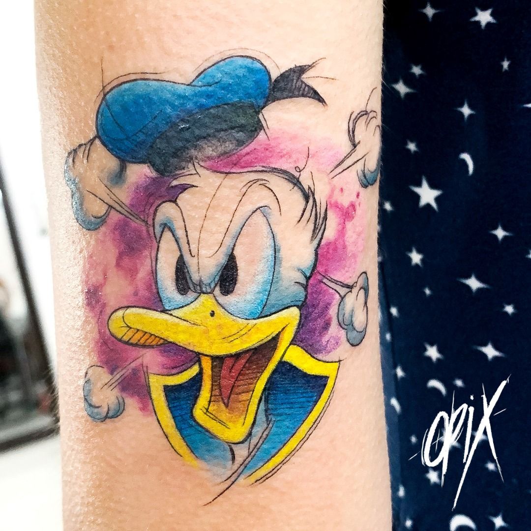 Evil Donald Duck by Jamie at Lone Wolf Tattoo Studio, Fredericton, NB : r/ tattoos