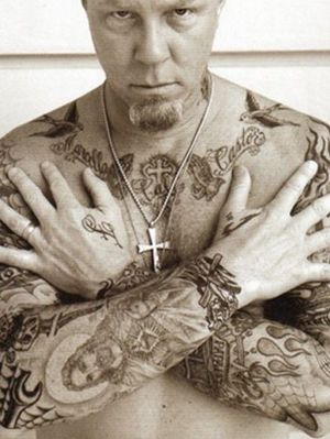 James Hetfield’s classic rock star tattoos #JamesHetfield #heavymetaltattoos #rockstartattoos #Metallica #Christiantattoos