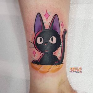 Jiji tattoos by Tattoos by Steve #TattoosbySteve #jiji #kikisdeliveryservice #cat #StudioGhibli #anime #manga #movie