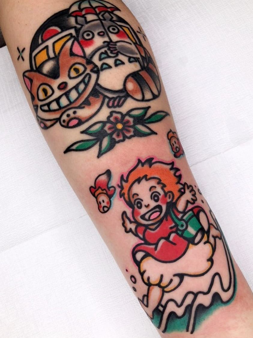 Tattoo uploaded by Justine Morrow • Studio Ghibli tattoo by Red Lip Tattoo  #Redliptattoo #StudioGhibli #anime #manga #movie #ponyo #catbus #totoro # flowers #floral • Tattoodo