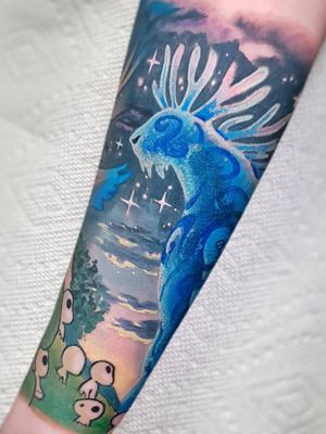 Forest spirit tattoo by Michela Bottin #MichelaBottin #forestspirit #yokai #kodama #stars #deity #japanesegod #princessmononoke #StudioGhibli #anime #manga #movie