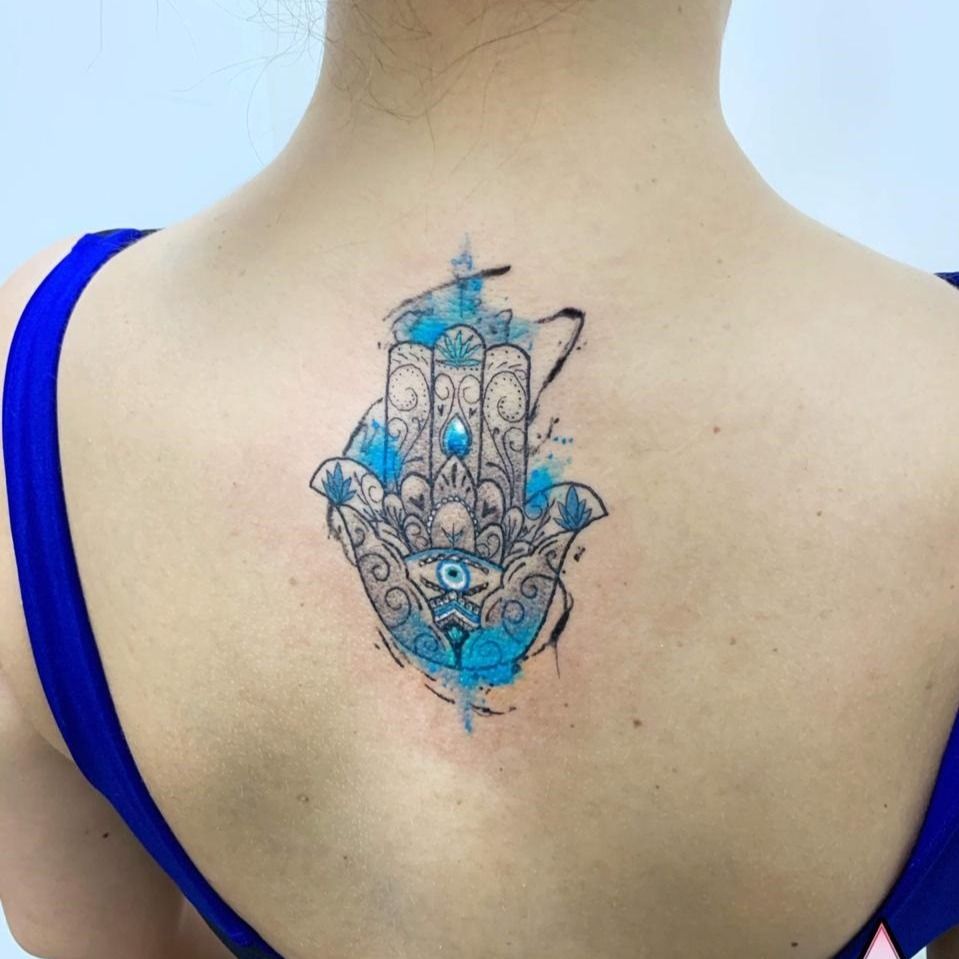 Tatuagem Temporária Aquarela Mão de Fátima Origami - Loja Tatuagem Mania