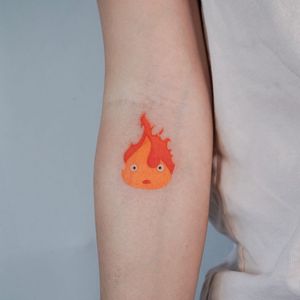 Calcifer tattoo by firstjing #firstjing #calcifer #fire #heart #spirit #sparks #HowlsMovingCastle #StudioGhibli #anime #manga #movie
