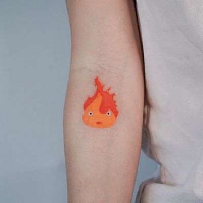 Calcifer tattoo by firstjing #firstjing #calcifer #fire #heart #spirit #sparks #HowlsMovingCastle #StudioGhibli #anime #manga #movie