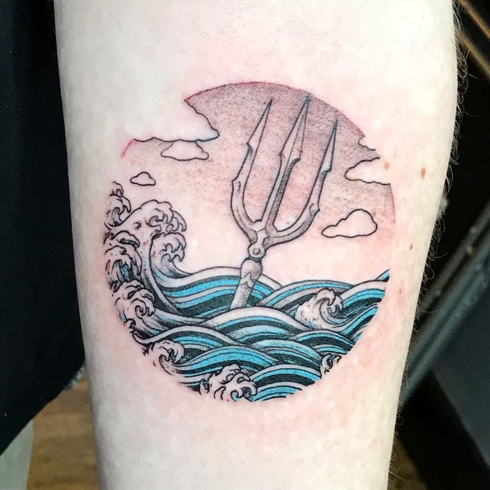 Trident tattoo by Mercer Art #Mercerart #tridenttattoo #trident #waves #oceans #illustrative