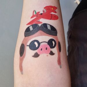 Porco Rosso tattoo by himelilt #himelilt #porcorosso #scarletpig #pig #pilot #StudioGhibli #anime #manga #movie