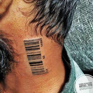 Barcode neck tattoo by oldman tattoos #oldmantattoos #barcodetattoo #barcode #lines #linework