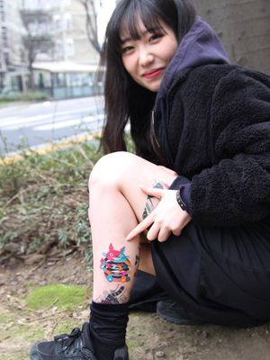 Totoro tattoo by Polyc SJ #PolycSJ #seoul #korea #color #watercolor #popart #newschool #totoro #cute #studioghibli