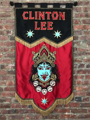 A banner by Meghan McAleavy for Clinton Lee #MeghanMcAleavy #banner #textileart #tattooart 