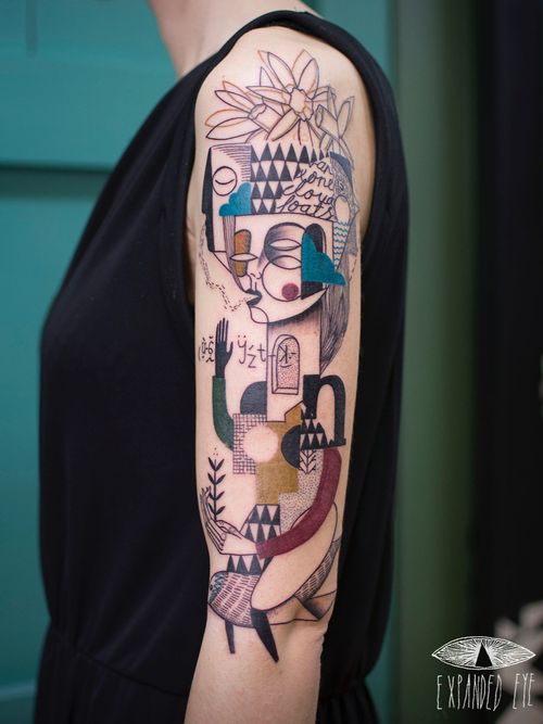 Illustrative tattoo by Expanded Eye #ExpandedEye #illustrative #abstract #cubism #geometric #shapes #surreal #color