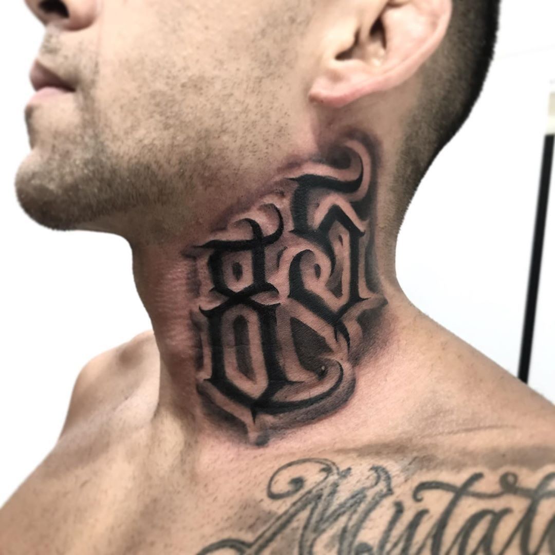 Writing Neck Tattoo Men - The Order - The Order Custom Tattoos