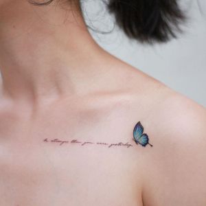Watercolor tattoo by Donghwa of Studio by Sol #Donghwa #StudiobySol #Seoul #Koreanartist #Koreantattooartist #watercolor #fineline #detailed #color #nature #butterfly #script