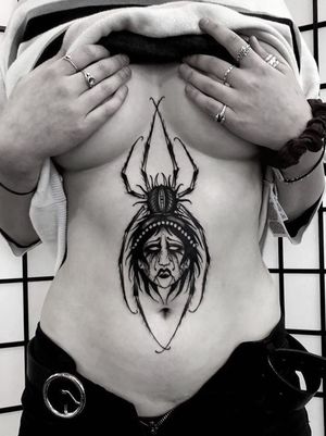 Spider tattoo by Wulfbaron #Wulfbaron #darkart #japaneseinspired #illustrative #spider #jorogumo #stomach #ladyhead