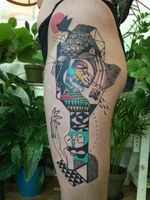 Illustrative tattoo by Expanded Eye #ExpandedEye #illustrative #abstract #cubism #geometric #shapes #surreal #color