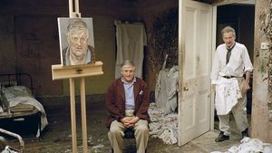 Lucien Freud pintando um retrato de David Hockney #LucienFreud #DavidHockney