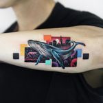 Whale tattoo by Polyc SJ #PolycSJ #seoul #korea #color #watercolor #popart #newschool #whale #sea #ocean #cityscape #surreal