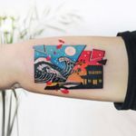 Great Wave of Kanagawa tattoo by Polyc SJ #PolycSJ #seoul #korea #color #watercolor #popart #newschool #greatwave #japaneseinspired #wave #landscape #pagoda