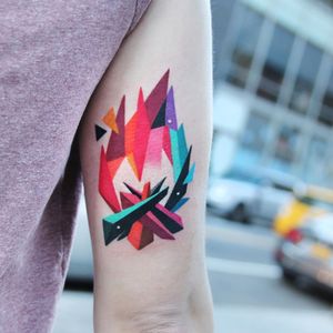 Fire tattoo by Polyc SJ #PolycSJ #seoul #korea #color #watercolor #popart #newschool #fire