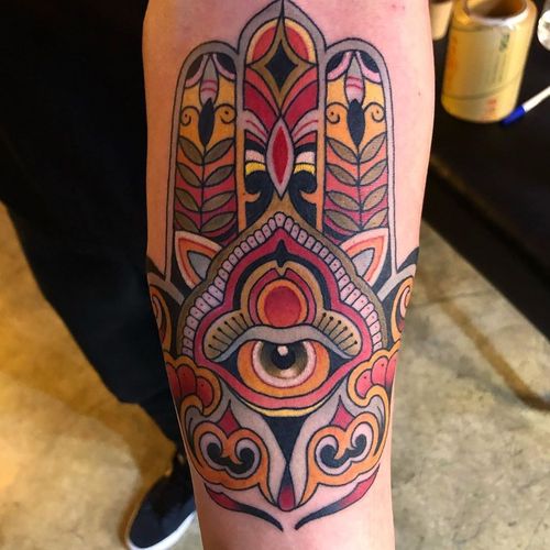 Hamsa tattoo by Sajin Tattoo #SajinTattoo #hamsatattoo #hamsa #eye #hamsahand #spiritual #handofgod #geometric