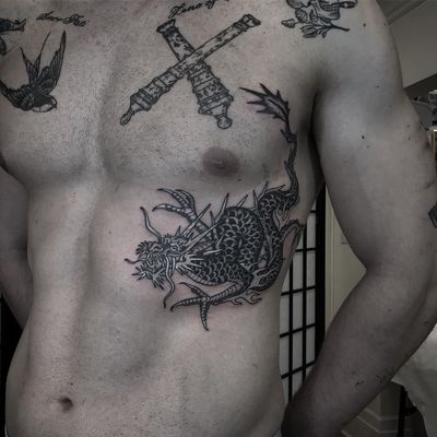 Dragon tattoo by Wulfbaron #Wulfbaron #darkart #japaneseinspired #illustrative #dragon #side #ribs 