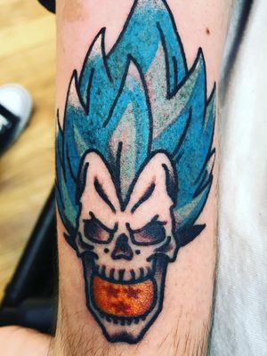 One of the tattoos Christian Ponisi has collected #traditionalskull #vegeta #dragonballz