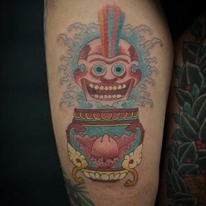 Buddhist symbols tattoo by Yeshe #Yeshe #buddhisttattoo #buddhatattoo #buddhism #buddhistsymbols #skeleton #skull #rainbow #kapala