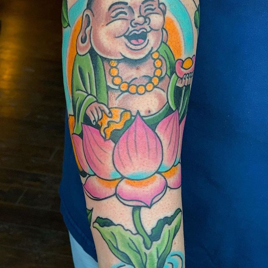 Buddha tattoo by Steve Minerva #SteveMinerva #buddhisttattoo #buddhatattoo #buddhism #buddha #lotus