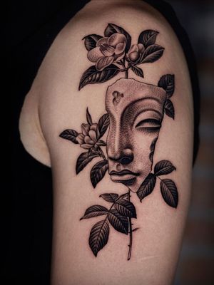 Buddha tattoo by Kiljun #Kiljun #buddhisttattoo #buddhatattoo #buddhism #buddha #flowers