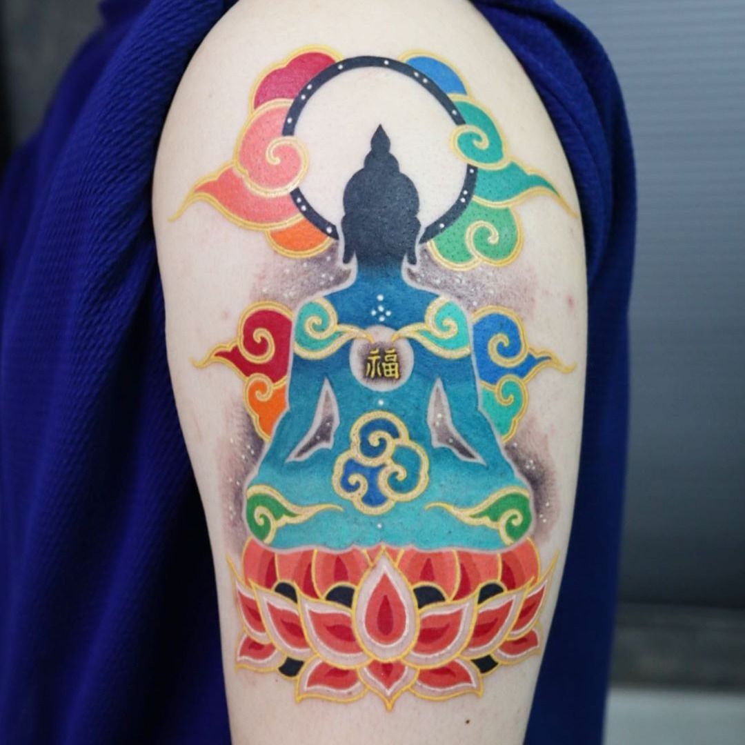Buddhist Tattoos  Buddha and Temple  Buddha tattoo design Buddhist tattoo  Sleeve tattoos