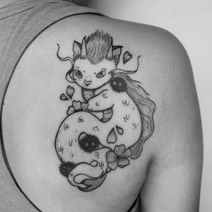 Haku Spirited Away tattoo by Chelsea Cortes aka xelkopt #ChelseaCortes #xelkopt #haku #spiritedaway #studioghibli #sootsprite #cherryblossom #illustrative
