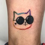 Cat tattoo by Chelsea Cortes aka xelkopt #ChelseaCortes #xelkopt #cattattoo #cattoo #illustrative #embroidery #rainbow #heart