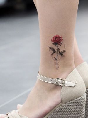 Rose tattoo by Ali Dundar #AliDundar #rose #realism #ankle