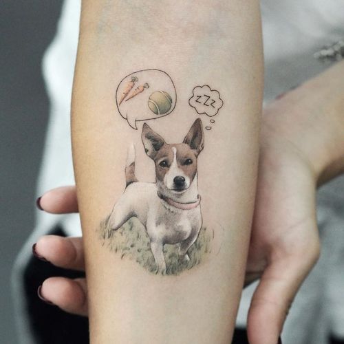 Dog tattoo by Ali Dundar #AliDundar #dog #realism #funny #cute #petportrait