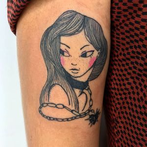 Portrait tattoo by Chelsea Cortes aka xelkopt #ChelseaCortes #xelkopt #ladyhead #illustrative #chain #lady #portrait #girl