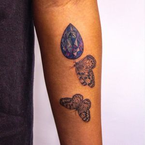 Butterfly tattoo by Tsyna #Tsyna #illustrative #realism #butterfly #gem #diamond #color #nature 