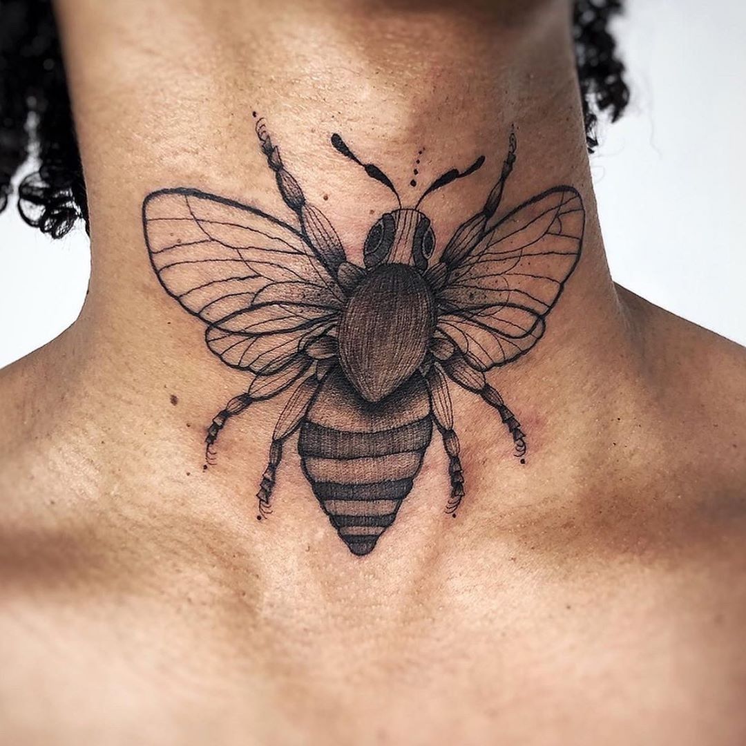 Bee Neck Tattoo  Tattoo Ideas and Inspiration  Throat tattoo Bee tattoo Neck  tattoo