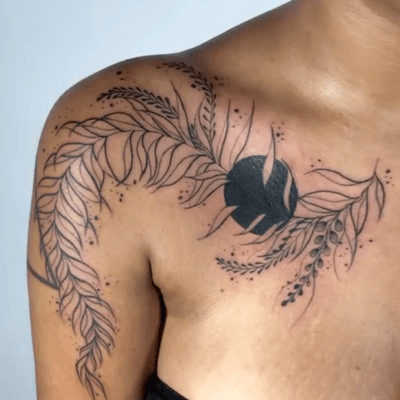 cover-up tattoo by Hellen Zumbi #HellenZumbi #illustrative #linework #dotwork #nature #organic #braziltattoo