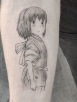 Chihiro tattoo by Yokai Hermit #YokaiHermit #anime #manga #fineline #illustrative #japaneseinfluenced #chihiro #sen #spiritedaway #studioghibli