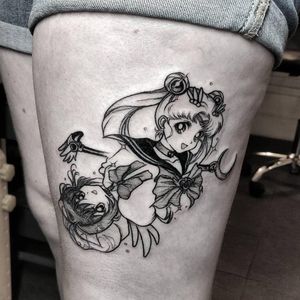 Sailor Moon tattoo by Yokai Hermit #YokaiHermit #anime #manga #fineline #illustrative #japaneseinfluenced #sailormoon #chibiusa 