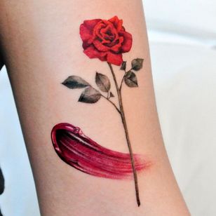 Paint tattoo by tattooist cozy #tattooistcozy #painttattoo #paint #brushstroke #color #impasto #texture #rose