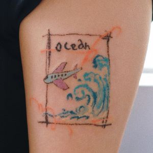 Crayon tattoo by sinewpark #sinewpark #crayontattoo #crayon #coloredpencil #color #sketchy #art #crafts #plane #childrensdrawing #kidsdrawing #oean #wave #drawing #cute #family
